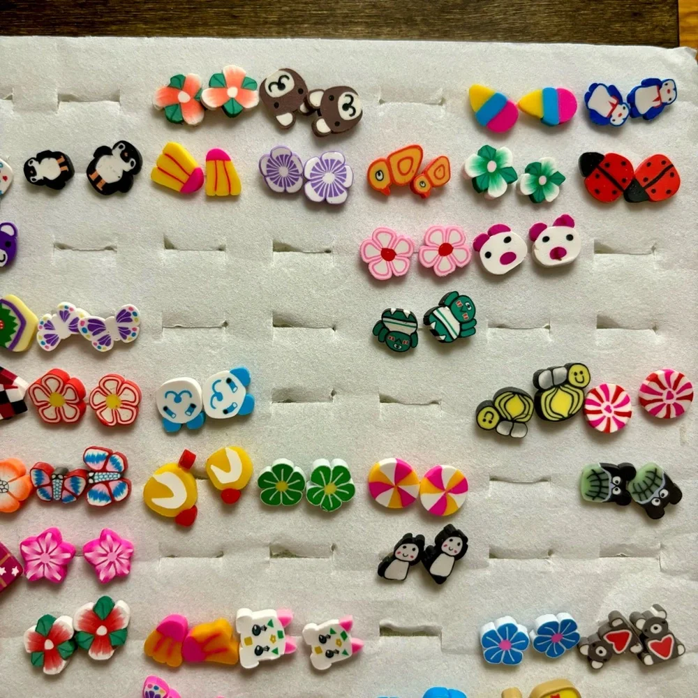 Fruit Floral Animal Polymer Clay Stud Earrings 66 Pairs of Earrings
